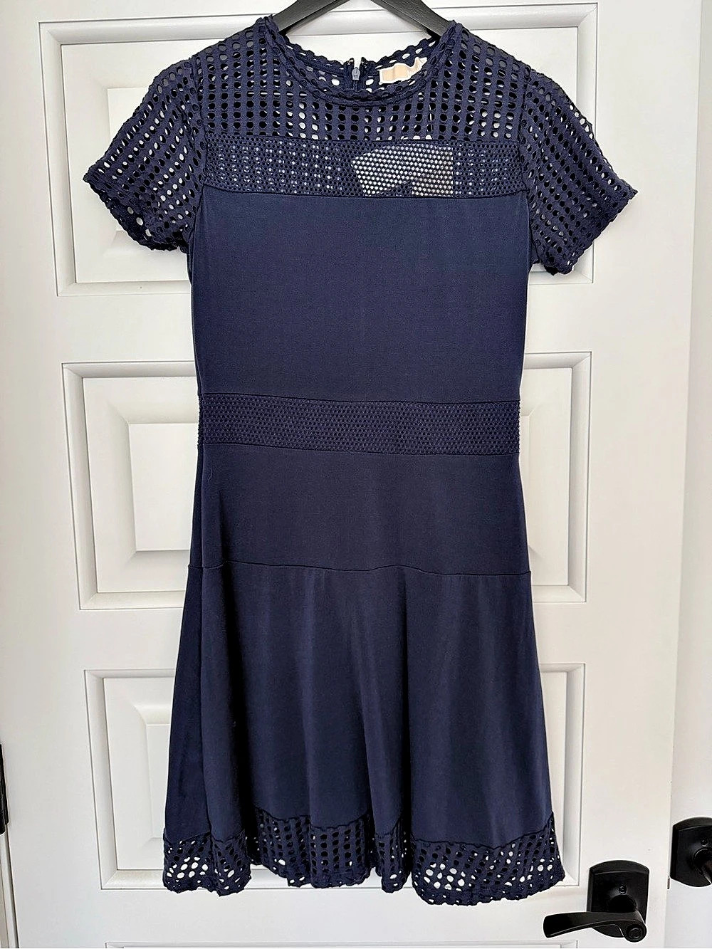 Michael Kors Crochet Overlay Midi Dress in Blue Size Medium NWT